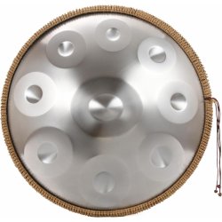 Handpan hudební nástroj D moll 432 Hertz 9 not 22 palců 55 cm Meiqi hang drum instrument stříbrná barva