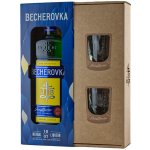 Becherovka 38% 0,7 l (dárkové balení 2 sklenice) – Zboží Mobilmania