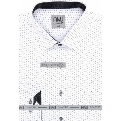 AMJ Comfort fit pánská košile dlouhý rukáv s tmavým vzorem bílá VDBR1324