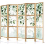Fabulo Dřevěný paraván 5-dílný Zelené listy 172 x 225 cm potisk na jedné straně paravánu – Zboží Dáma
