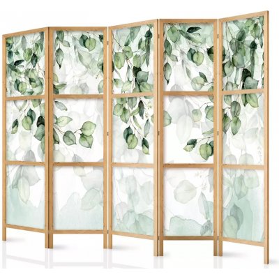 Fabulo Dřevěný paraván 5-dílný Zelené listy 172 x 225 cm potisk na jedné straně paravánu – Zboží Dáma
