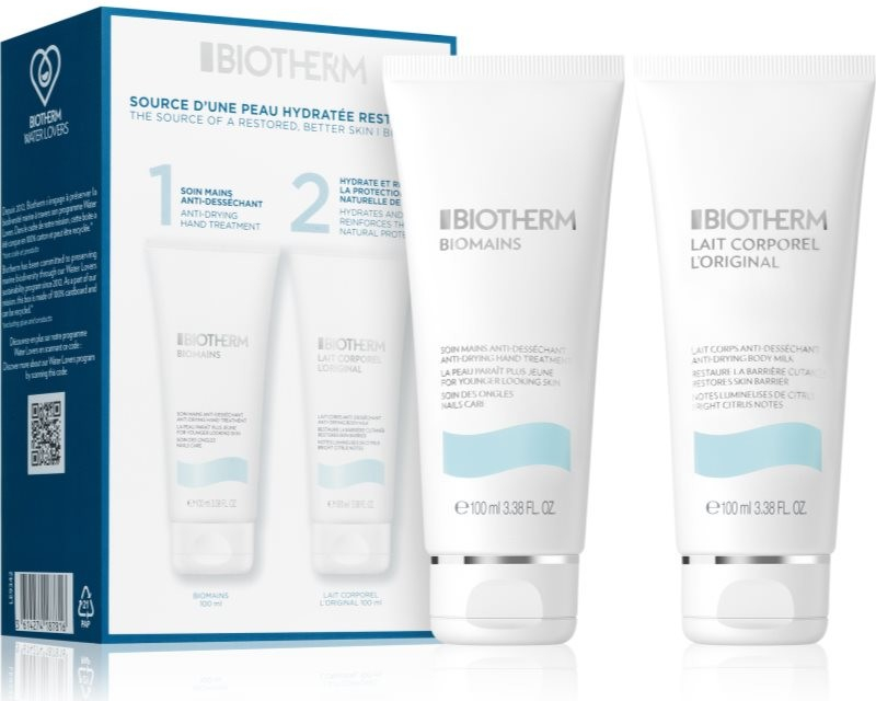 Biotherm Waterlover Lait Corporel hydratační tělové mléko 100 ml + Biomains hydratační krém na ruce 100 ml kosmetická sada