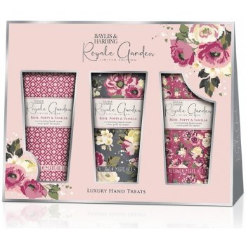 Baylis & Harding Royale Garden Luxury Hand Treats krém na ruce Royale Garden Royale Garden Rose, Poppy & Vanilla 3 x 50 ml dárková sada