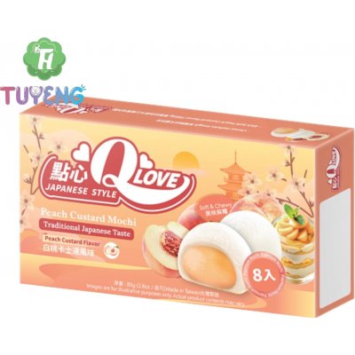 Qlove Japonské Koláčky White Peach Custard Premium Filling Mini Mochi 80 g – Hledejceny.cz