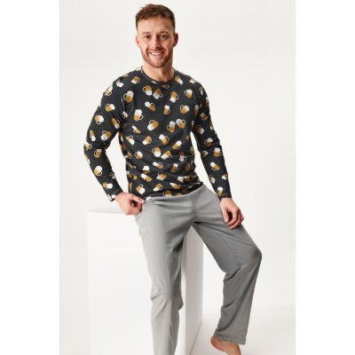 Lonka Looping pivo pánské pyžamo dlouhé šedé – Zboží Dáma