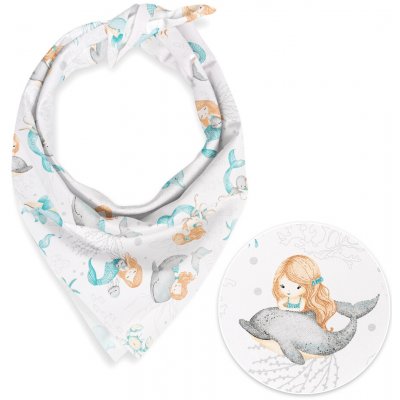 Biante Dětský bavlněný šátek Sandra SA-691 Modrozelené mořské panny s delfíny a velrybami na bílém – Zboží Dáma