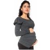 Těhotenské a kojící tričko Be MaaMaa těhotenské triko dlouhý rukáv Fanny s volánkem tmavě šedá