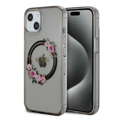 Guess PC/TPU Flowers Ring Glossy Logo MagSafe Apple iPhone 13 černé