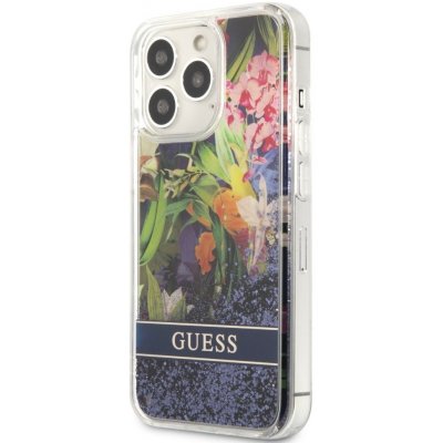 Pouzdro Guess Liquid Glitter Flower Apple iPhone 13 Pro, modré – Zboží Mobilmania