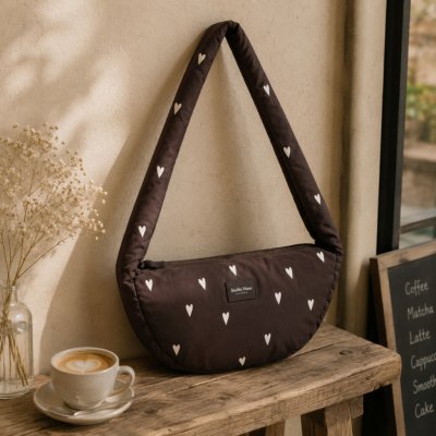 Studio Noos Kabelka Cross Body Mini Puffy Brown Hearts – Zboží Mobilmania