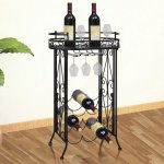 Greatstore Stojan na víno se stojanem na sklenice na 9 lahví kov – Zboží Dáma