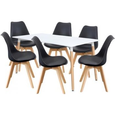 IDEA nábytek Jídelní stůl 160 x 90 QUATRO bílý + 6 židlí QUATRO černé – Zboží Mobilmania
