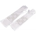 Dlouhé společenské rukavice saténové s krajkou 2 bílá – Zboží Dáma