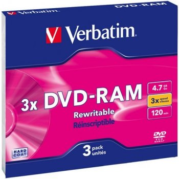 Verbatim DVD-RAM DataLife PLUS 4,7 GB 3x, Colour, slim box 3ks (43499)