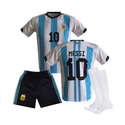 SP Messi fotbalový A3 komplet Argentina 2023 dres + trenýrky + bílé štulpny