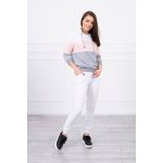 Tepláková souprava s mikinou s barevnými pruhy bílá+pudrově růžová – Zboží Dáma