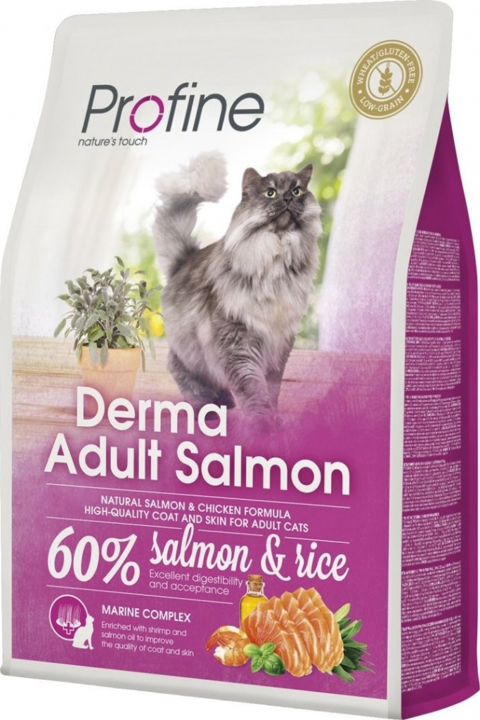 Profine Cat Derma krmivo pro dospělé kočky pro péči o srst a kůži s lososem a rýží 2 kg