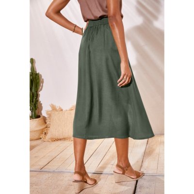 Blancheporte jednobarevná sukně na knoflíky eco-friendly khaki
