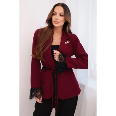 Kesi dámské sako ART8759 s páskem a krajkovým zakončením rukávů Bordó – Zboží Dáma