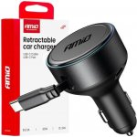 Nabíječka do auta výsuvná C kabel + USB C port 12/24V 60W AMiO-04368