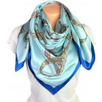 Classic Scarf modrý tyrkysový viskózový dámský šátek na krk s ornamenty růžice – Hledejceny.cz