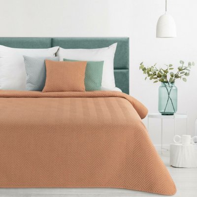 Eurofirany Prémiový prošívaný lněný přehoz z tkaniny se strukturou lnu - cihlový 200x220 cm – Sleviste.cz