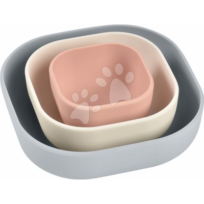 Nesting Bowl Set Beaba Jídelní souprava Silicone Velvet Grey Cotton Dusty Rose ze silikonu šedo růžovo bílá od 4 měsíců 3 dílná – Zboží Mobilmania