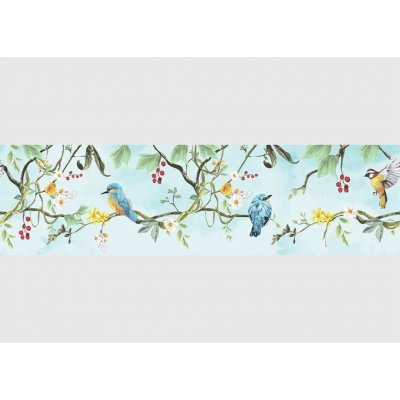 AG Design WB-8497 Samolepící bordura Modří Jarní Ptáci, rozměry 5 m x 13,8 cm – Zboží Dáma