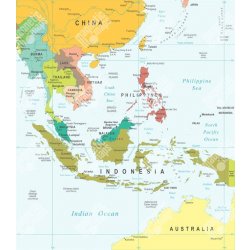 Magnetická mapa Jihovýchodní Asie, detailní, barevná (pozinkovaný plech) 67  x 77 cm nástěnné mapy - Nejlepší Ceny.cz