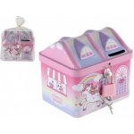 Pokladnička domeček 11cm s jednorožcem plechová se zámkem a klíčky růžová 00861213 – Zbozi.Blesk.cz