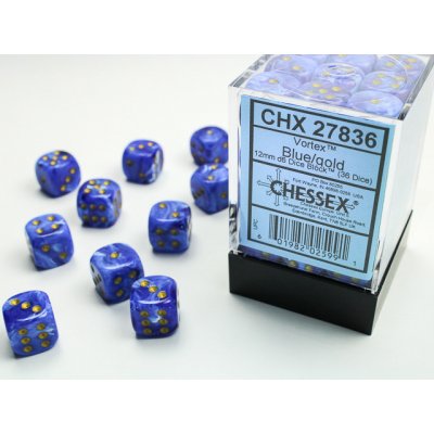 Chessex Sada 36 kostek Vortex 12mm d6 Blue/gold – Zbozi.Blesk.cz