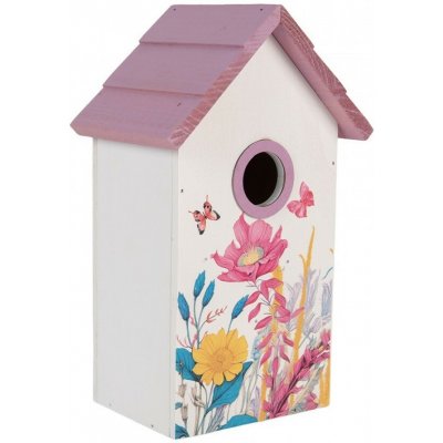 Bílo-fialová dřevěná ptačí budka s květy Birdhouse - 15*10*22 cm - Clayre & Eef – Hledejceny.cz