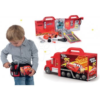 Smoby set kamión s autíčkom Cars 3 Mack Truck elektronické+opasok s náradím a kapsičkou