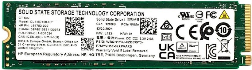 HP SSD NVME 128GB M.2 2280 CL1 PCIe Gen3x4, L64783-002