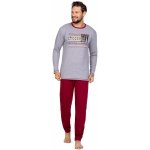 Regina 594 pánské pyžamo dlouhé šedo bordó – Zboží Dáma