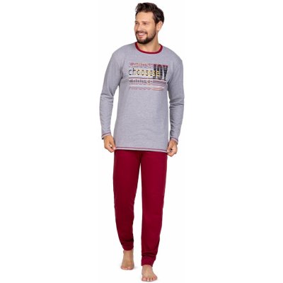 Regina 594 pánské pyžamo dlouhé šedo bordó – Zboží Dáma