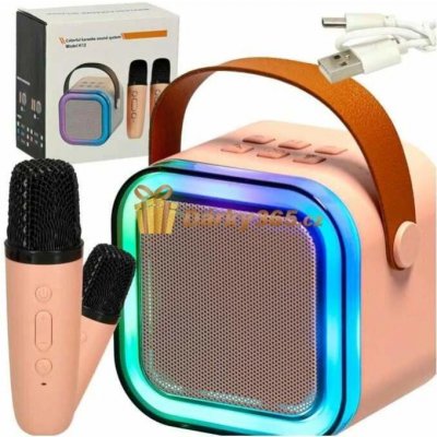 Bezdrátový přenosný mini karaoke set 2x mikrofon K12 růžový – Zboží Mobilmania
