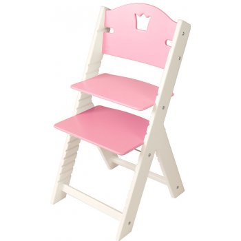 Sedees dřevěná rostoucí židle růžová s korunkou bílé bočnice