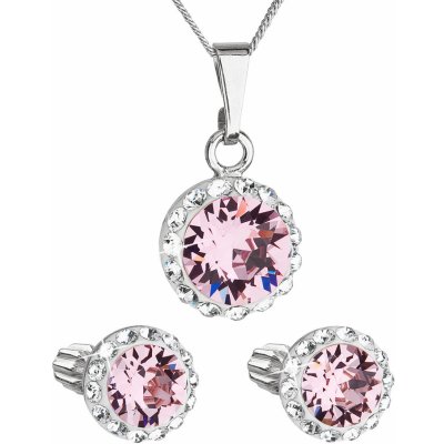 Evolution Group sada s krystaly Swarovski náušnice řetízek a přívěsek růžové kulaté 39352.3 light rose – Zboží Dáma