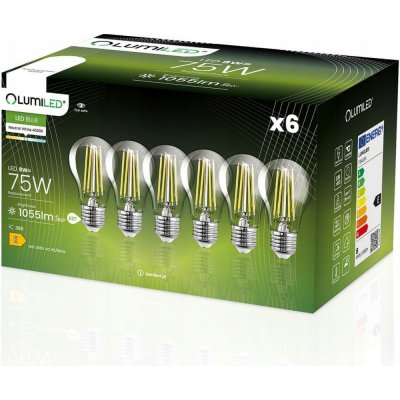 Lumiled 6x LED žárovka E27 A60 8W = 75W 1055lm 4000K Neutrálni bílá 360° Filament – Hledejceny.cz