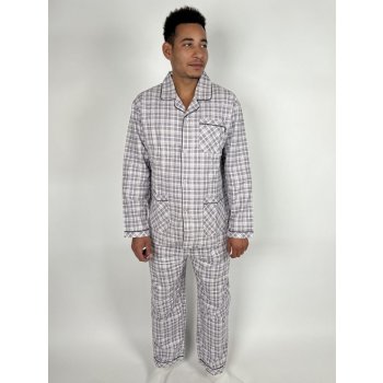 C-Lemon pánské pyžamo dlouhé propínací flanel šedé