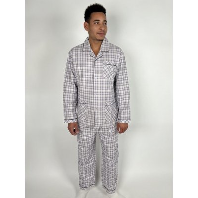 C-Lemon pánské pyžamo dlouhé propínací flanel šedé – Zboží Mobilmania