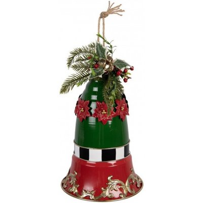 Kouzelný červeno-zelený kovový vánoční zvonek s cesmínou - Ø 24*36 cm - Clayre & Eef – Hledejceny.cz