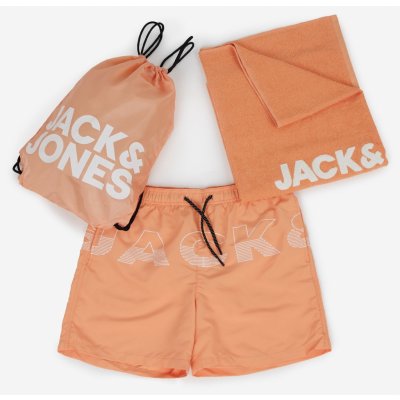 Jack & Jones Summer Beach sada pánských plavek, ručníku a vaku v oranžové