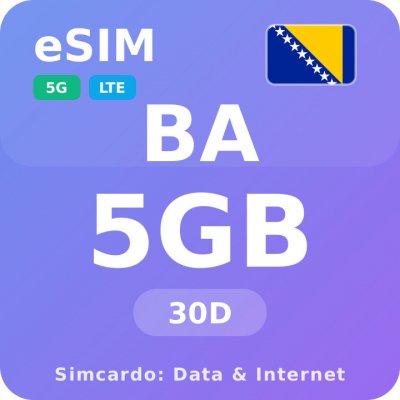 Bosna a Hercegovina Mobilní Internet - eSIM 5GB 30 dní datová SIM karta – Sleviste.cz