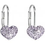 Swarovski Elements Heart krystal stříbrné náušnice visací fialové srdce srdíčka 31125.3 Violet fialová velmi světlá lila – Zboží Mobilmania