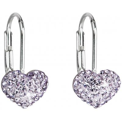 Swarovski Elements Heart krystal stříbrné náušnice visací fialové srdce srdíčka 31125.3 Violet fialová velmi světlá lila – Zboží Mobilmania