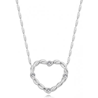 Šperky eshop Náhrdelník ze stříbra obrys srdce se zahnutým ramenem, kulatý zirkon V04.09