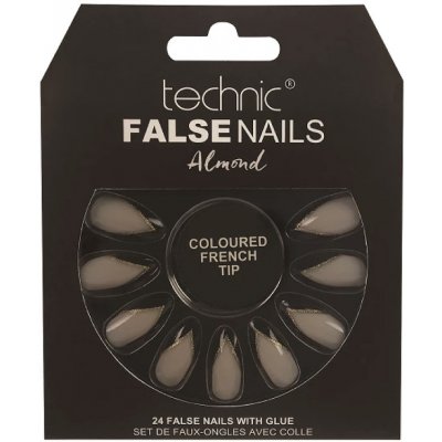 Technic False Nails Umělé nalepovací nehty bílé černozlaté Almond Colored French Tips 24 nehtů s lepidlem – Zboží Dáma