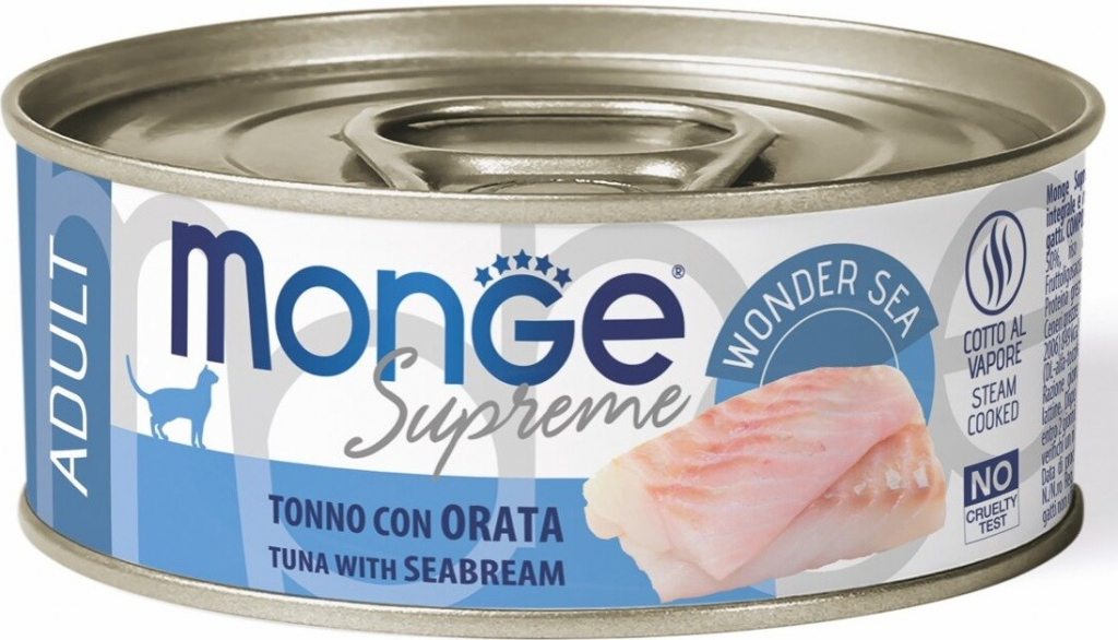 MONGE SUPREME ADULT tuňák a pražma pro kočky 80 g